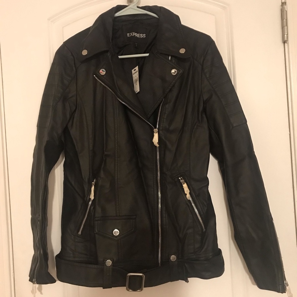 Oversized Faux Leather Belted Moto Jacket